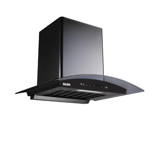 Glen Kitchen Chimney for home Filterless Thermal Auto clean | Curved Glass Chimney 60 cm 1200 m³/hr | (Hood Senza 60,Touch & Gesture Control Black)