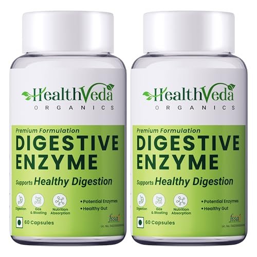 HEALTH VEDA ORGANICS PRIVATE LIMITED Organics Digestive Enzyme Capsules | For Better Digestive Function, Healthy Gut, & Health Management | 120 Veg Capsules for Both Men & Women (Packs of 2)