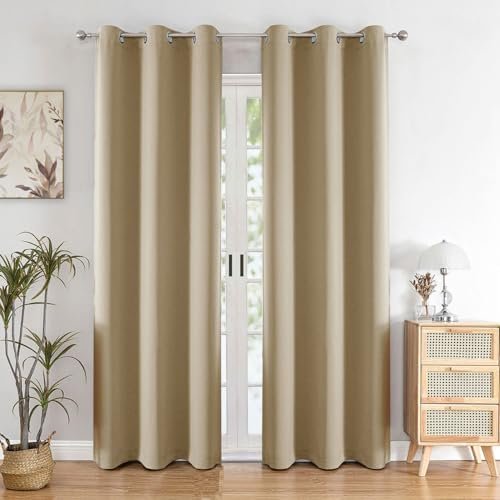 HOMEMONDE Solid Blackout Curtains 9 Feet Long Set of 2 - Thermal Insulated Curtains for Long Door, 70% Room Darkening Drapes for Living Room, Bedroom, 108 Inches, (Beige, 274.32 x 118 CM)