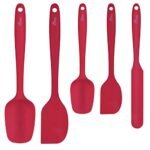 HOTEC Food Grade Silicone Rubber Spatula Set for Baking, Cooking, and Mixing High Heat Resistant Non Stick Dishwasher Safe BPA-Free Red Set of 5