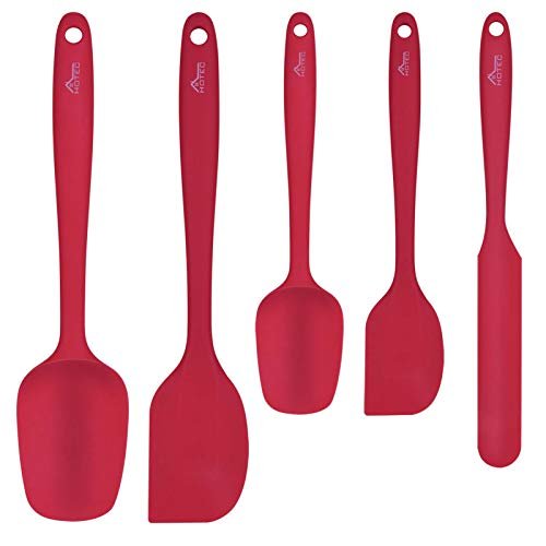 HOTEC Food Grade Silicone Rubber Spatula Set for Baking, Cooking, and Mixing High Heat Resistant Non Stick Dishwasher Safe BPA-Free Red Set of 5
