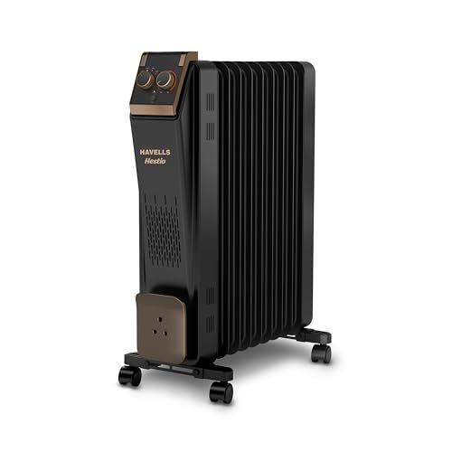 Havells 9 Fin Oil Filled Room Heater (OFR) | Advanced New U-Tech Fast Heating Fins with 10-Year Warranty | 2900W | ISI Approved | PTC Fan Heater | Inclined Control Panel | 2 Year Warranty – Black