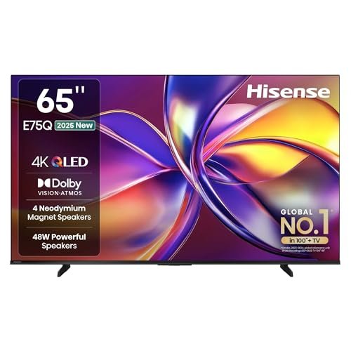 Hisense 164 cm (65 inches) E75Q Series 4K Ultra HD Smart 48W Speakers QLED TV 65E75Q (Black)