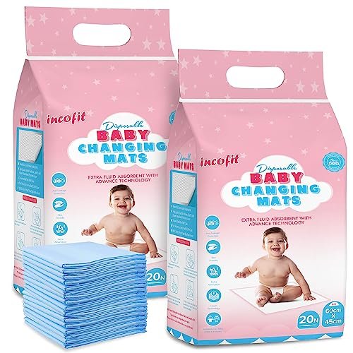 Incofit 40 Count 60 X 45 Cm Baby Disposable Underpad | Changing Mats | Changing Pads | Baby Waterproof Pads | Waterproof Diaper | Breathable Underpads | Bed Protector