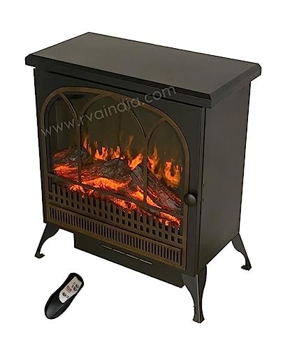 RVA Decorative Electric Fireplace 24x27x12 inches with Remote and Heating Option, Free Standing, Matt Black