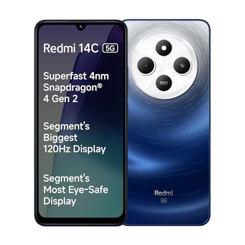 Redmi 14C 5G (Starlight Blue, 6GB RAM, 128GB Storage) | Superfast 4nm Snapdragon 4 Gen 2 | 120Hz 17.47cm (6.88”) Display | 5160mAh Battery | 50MP Dual Camera | Premium Starlight Design