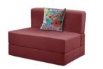 Rosebell Foldable One Seater Sofa Cum Bed, Sofa Bed 3 X 6 Feet, Jute Fabric- Washable Cover- Including 1 Cushion Perfect for Home & Office for Guests(Red Color)