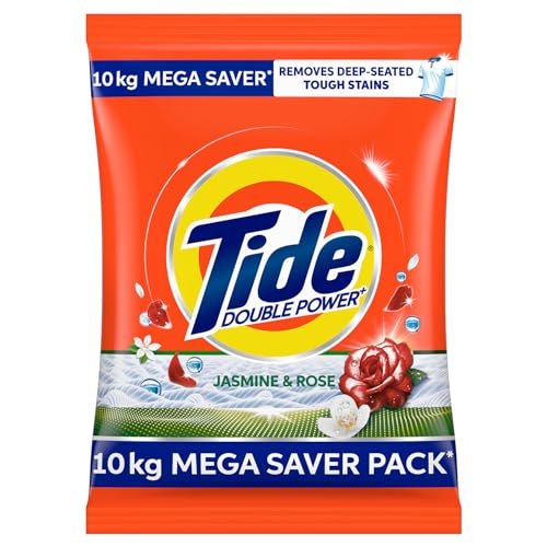 Tide Plus Detergent Washing Powder - 10kg Mega Saver Pack | Jasmine & Rose Fragrance | Removes deep-seated Oil, Gravy, Tea Stains | World's No. 1 Detergent Brand