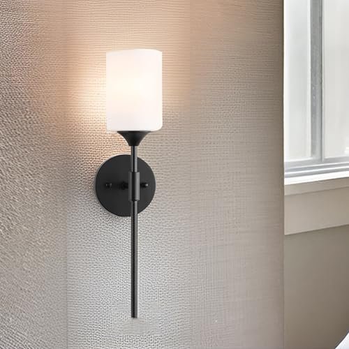 WHITERAY Bedside Wall Light Lamp with Glass Shade for Bedroom, Living Room Modern, Restaurant, Kitchen or for Home Decoration. (Black Vanity Light, Without Bulb)
