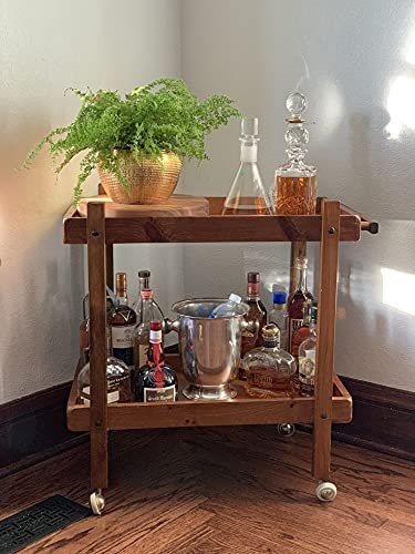Wooden Bar Serving Cart Table Kitchen Wine Storage Cart with Wine Rack/Glass Holder, Serving Trolley with Lockable Wheels for Home, Black