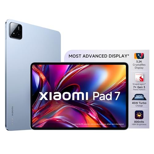 XIAOMI Pad 7 |Qualcomm Snapdragon 7+ Gen 3 |28.35cm(11.16") Display |8GB, 128GB |3.2K CrystalRes Display |HyperOS 2 |68 Billion+ Colours |Dolby Vision Atmos |Quad Speakers |Wi-Fi 6e |Mirage Purple