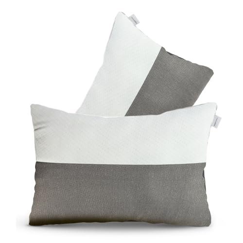 amazon basics Hollow Fiber Sleeping Pillow | Soft and Fluffy | Adjustable Height | Set of 2 | White and Brown (27 x 16 Inches)