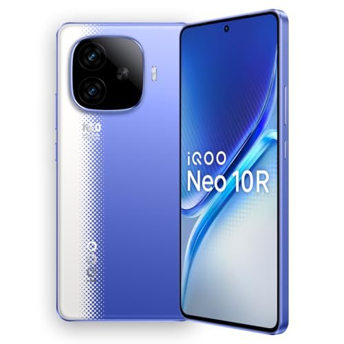 iQOO Neo 10R 5G (Raging Blue, 8GB RAM, 256GB Storage) | Snapdragon 8s Gen 3 Processor | India's Slimmest 6400mAh Battery Smartphone | Segment's Most Stable 90FPS for 5 Hours