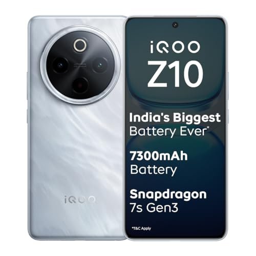 iQOO Z10 5G (Silver, 8GB RAM, 128GB Stroage) | India's Biggest Ever 7300 mAh Battery | Snapdragon 7s Gen 3 Processor | Brightest Quad Curved AMOLED Display in The Segment