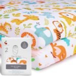 A Baby Cherry Fitted Crib Sheet 100% Organic Jersey Cotton 125 * 65CM, 2 Pack Super Soft and Cozy Crib Cover Set for Toddler Mattress, Crib Bedsheet for Boys & Girls, Bird & Jungle