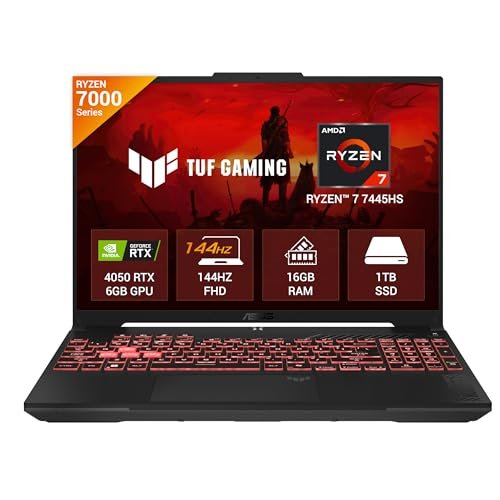 ASUS TUF A16 (2025), AMD Ryzen 7 7445HS, Gaming Laptop (RTX 4050-6GB/140W TGP/16GB RAM/1TB SSD/FHD+/16"/144Hz/56Whrs/Windows 11/M365 Basic (1Year)*/Office Home 2024/Mecha Gray/2.2Kg) FA607NUG-RL189WS
