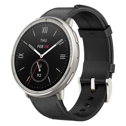 Amazfit Active 2 Premium 44mm Smart Watch, Sapphire Glass Display, Free Silicon Strap in Box, Built in GPS, 10day Battery, 5ATM, for iOS & Android, 2000 Nits Bright, 160+ Sports Mode, Black Leather