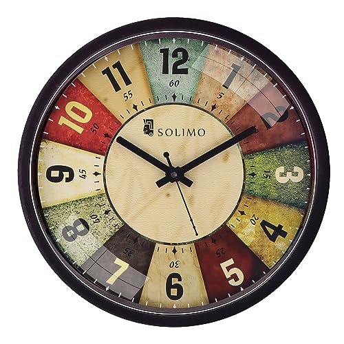 Amazon Brand - Solimo 12-inch Plastic & Glass Analog Wall Clock - Classic Roulette (Silent Movement, Black Frame)