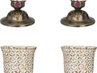 Artisanal Glass Table Lamp/Light with Hand Decorated Glass Shade A Stylish Home Decor Accent, Pack of 1, 12 X 12 X 14 Cm.