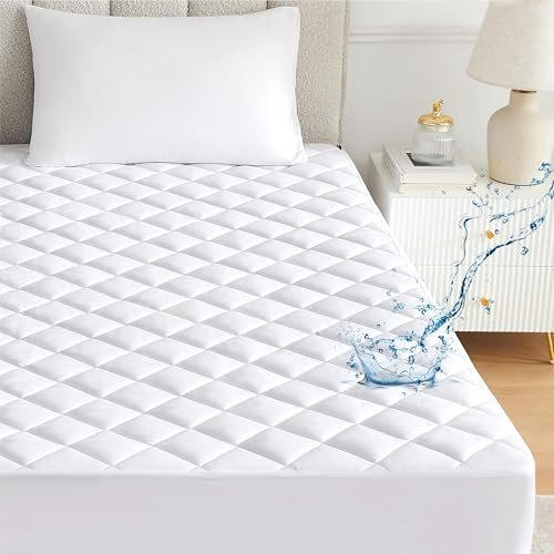 Ayka Waterproof Queen Size 72x60 inch Cotton Quilted Mattress Protector Breathable Hypoallergenic Noiseless Ultra Soft Elastic Fitted Bed Protector Mattress/Bed Cover (White, Queen (72 * 60"))