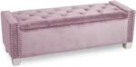 BLACK OAK R2 Upholstered Storage Bench Sofa Settee Storage Ottoman with Storage Silver Wooden Legs Pink Velvet