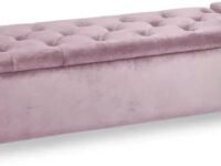 BLACK OAK R2 Upholstered Storage Bench Sofa Settee Storage Ottoman with Storage Silver Wooden Legs Pink Velvet