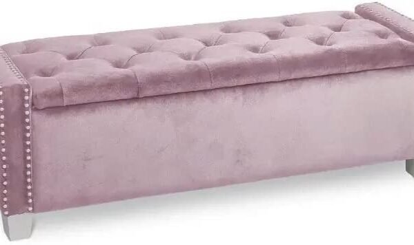 BLACK OAK R2 Upholstered Storage Bench Sofa Settee Storage Ottoman with Storage Silver Wooden Legs Pink Velvet