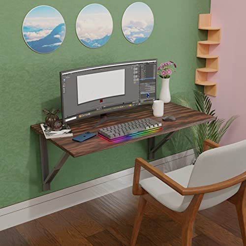 Compal Wall Mounted Table, Wall Mount Table, Folding Shelf, Folding Wall Mounted Plywood Study Table, Office Table, Work Table, Foldable Laptop Table (Modern Brown, 24X32 Inches)