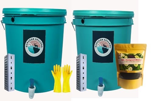Compost Bin for Home (Pack of 2) (40 ltr-60 Kgs)| Composter to Convert All Kinds Kitchenwaste(Cooked Food or Uncooked Food) to Fertilizer Easily. | Compost Powder 500gms |Handgloves|