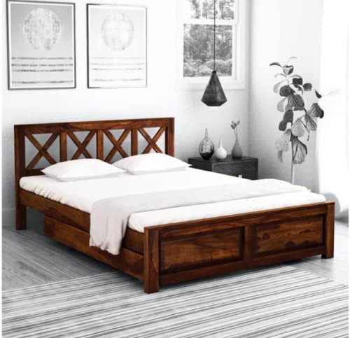 DECNITY King Size Bed with Storage | Sheesham Wood Bed | Solid Wood Bed | Contemporary Style | Matt Finish