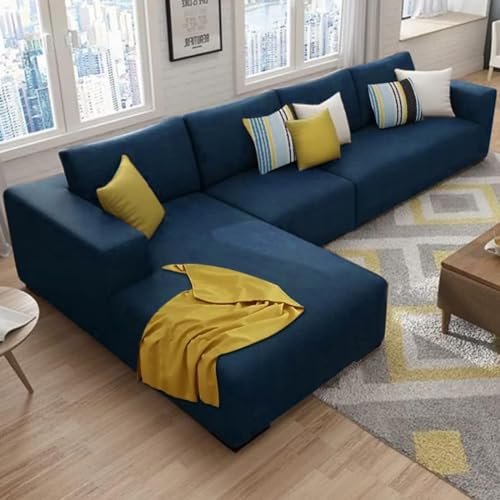 FURNY Minta 5- to 6-Person Sofa Fabric Sectional Lhs L Shape Sofa Set (Left Side - Blue)