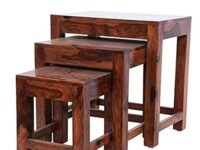 Furnitures Sheesham Wood Nesting Stools for Living Room, Wooden Tables, Set of 3, Brown