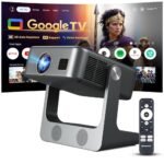 [Google TV Official] Crossbeats Lumex Solis Projector 4k Ultra HD, 1080p Native, Android OS WiFi, 1000 ANSI, Smart Mini Projector for Room, Portable Home Theater Cinema, Built-in Apps, 300''Display