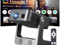 [Google TV Official] Crossbeats Lumex Solis Projector 4k Ultra HD, 1080p Native, Android OS WiFi, 1000 ANSI, Smart Mini Projector for Room, Portable Home Theater Cinema, Built-in Apps, 300''Display