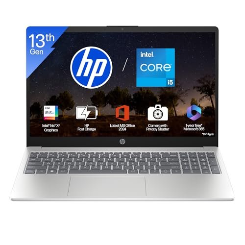 HP 15, 13th Gen Intel Core i5-1335U (16GB DDR4, 512GB SSD) Anti-Glare, Micro-Edge, 15.6''/39.6cm, FHD, Win 11, Office 24, Silver, 1.59kg, fd0467tu, Iris Xe Graphics, FHD Camera, Backlit KB Laptop