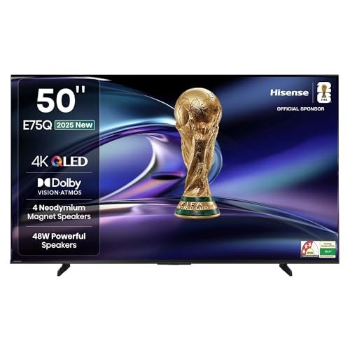 Hisense 126 cm (50 inches) E75Q Series 4K Ultra HD Smart 48W Speakers QLED TV 50E75Q (Black)