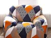 House of Quirk Modern Polyester Universal Flexible/Stretchable Single Seater Geometric Sofa Cover/Sofa Slipcover for Couch (Multi Prism, 90-145cm)