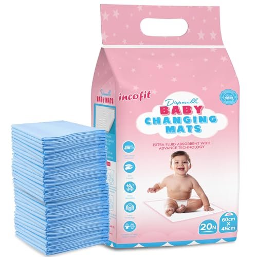 Incofit 20 Count 60 X 45 Cm Baby Disposable Underpad | Changing Mats | Changing Pads | Baby Waterproof Pads | Waterproof Diaper | Breathable Underpads | Bed Protector