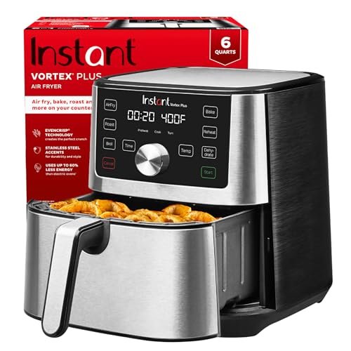 Instant Pot Air Fryer, Vortex 6 Litre, Touch Control Panel, 360° EvenCrisp Technology, Uses 95% less Oil, 6-in-1 Appliance:Air Fry, Roast, Grill, Bake, Reheat& Dehydrate (Vortex 6 Litre) 1500 W Silver