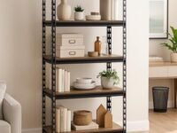 JD FRESH 5-Shelf Adjustable Boltless Metal Shelving Unit/60 x 24 x 12 Inch Metal Storage Rack with Wooden Planks/Standing Shelf Unit for Home/Garage/Office & Shop/Utility Display Rack (Black)