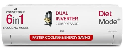 LG 1.5 Ton 5 Star DUAL Inverter Split AC (Copper, AI Convertible 6-in-1, VIRAAT Mode, Faster Cooling & Energy Saving, 4 Way Swing, HD Filter with Anti-Virus Protection, US-Q19YNZE, White)