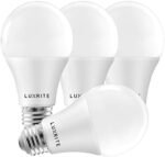 LUXRITE A19 LED Light Bulbs 100 Watt Equivalent Dimmable, 3500K Natural White, 1600 Lumens, Enclosed Fixture Rated, Standard LED Bulbs 15W, Energy Star, E26 Medium Base - Indoor and Outdoor (4 Pack)