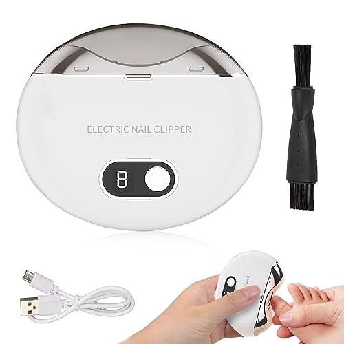 MAYCREATE® Electric Nail Clipper with UV Light, USB Rechargeable Electric Nail Clipper with 3 Speeds Anti-Splash Electric Nail Trimmer with Nail Dust Bin for Safe Electric Nail Clipper for Baby