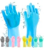 Magic Silicone Dish Washing Gloves, Silicon Cleaning Gloves, Silicon Hand Gloves for Kitchen Dishwashing and Pet Grooming, Great for Washing Dish, Car, Bathroom (1 Pair,Assorted)