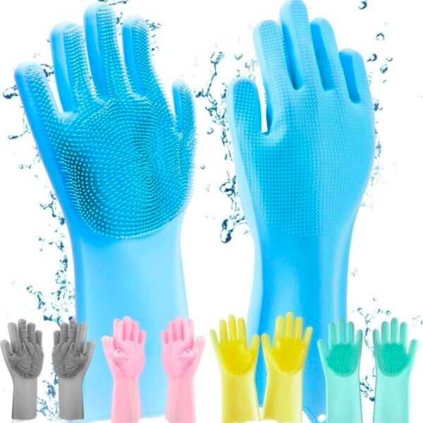 Magic Silicone Dish Washing Gloves, Silicon Cleaning Gloves, Silicon Hand Gloves for Kitchen Dishwashing and Pet Grooming, Great for Washing Dish, Car, Bathroom (1 Pair,Assorted)