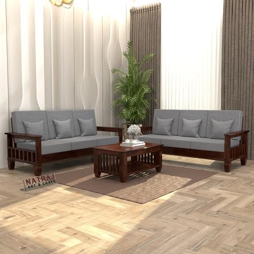 NATRAJ ART & CRAFT Sheesham Wooden 6 Seater Sofa Set for Living Room | Rosewood 6 Seater Cushion Sofa Set with Side Newspaper Holder for Home & Office (Walnut, 3+3 Seater)