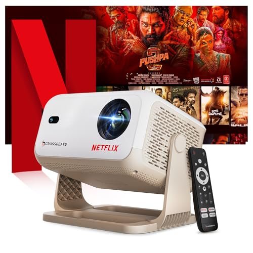[Netflix Official License] Crossbeats Lumex Flix Projector 4k Ultra HD, 1080p Native, Android 13, WiFi, 16000 Lumens, Smart Mini Projector for Room, Portable Home Cinema, Built-in Apps, 300''Display