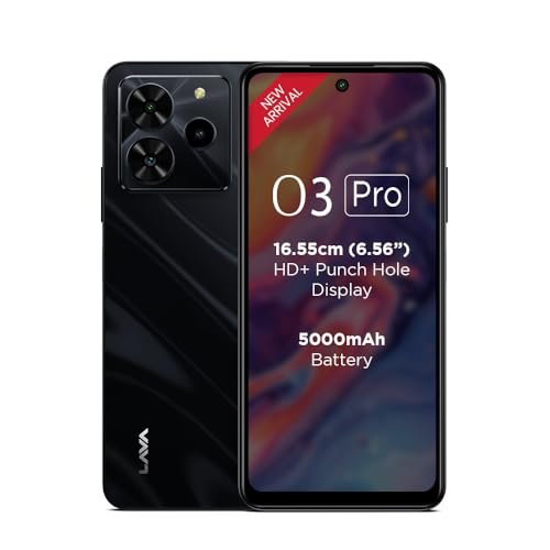 O3 Pro (Glossy Black, 4 GB RAM, 128 GB Storage)| Bigger 6.56" HD+ Display | 50 MP AI Triple Rear Camera | 8 MP Front Camera| 5000 mAh Battery | 10W Charging | Charger in Box