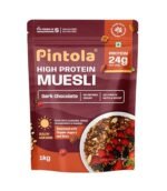 Pintola High Protein Muesli Dark Chocolate & Cranberry 1kg, 24g Protein, High Fibre, Trans Fat Free with Brown Sugar, Real Fruits, Muesli for Breakfast Food, Muselies Fruit Nuts and Seeds 1 kg