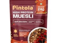 Pintola High Protein Muesli Dark Chocolate & Cranberry 1kg, 24g Protein, High Fibre, Trans Fat Free with Brown Sugar, Real Fruits, Muesli for Breakfast Food, Muselies Fruit Nuts and Seeds 1 kg